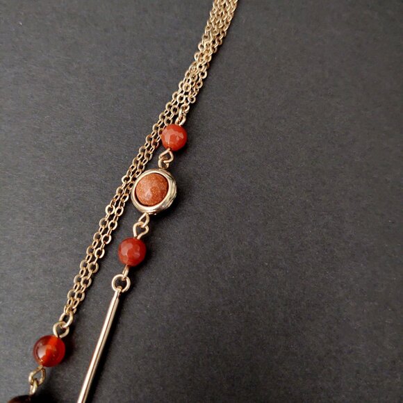Long tiger's eye, orange glass and rust sparkle beaded 2 strand necklace - Picture 9 of 15